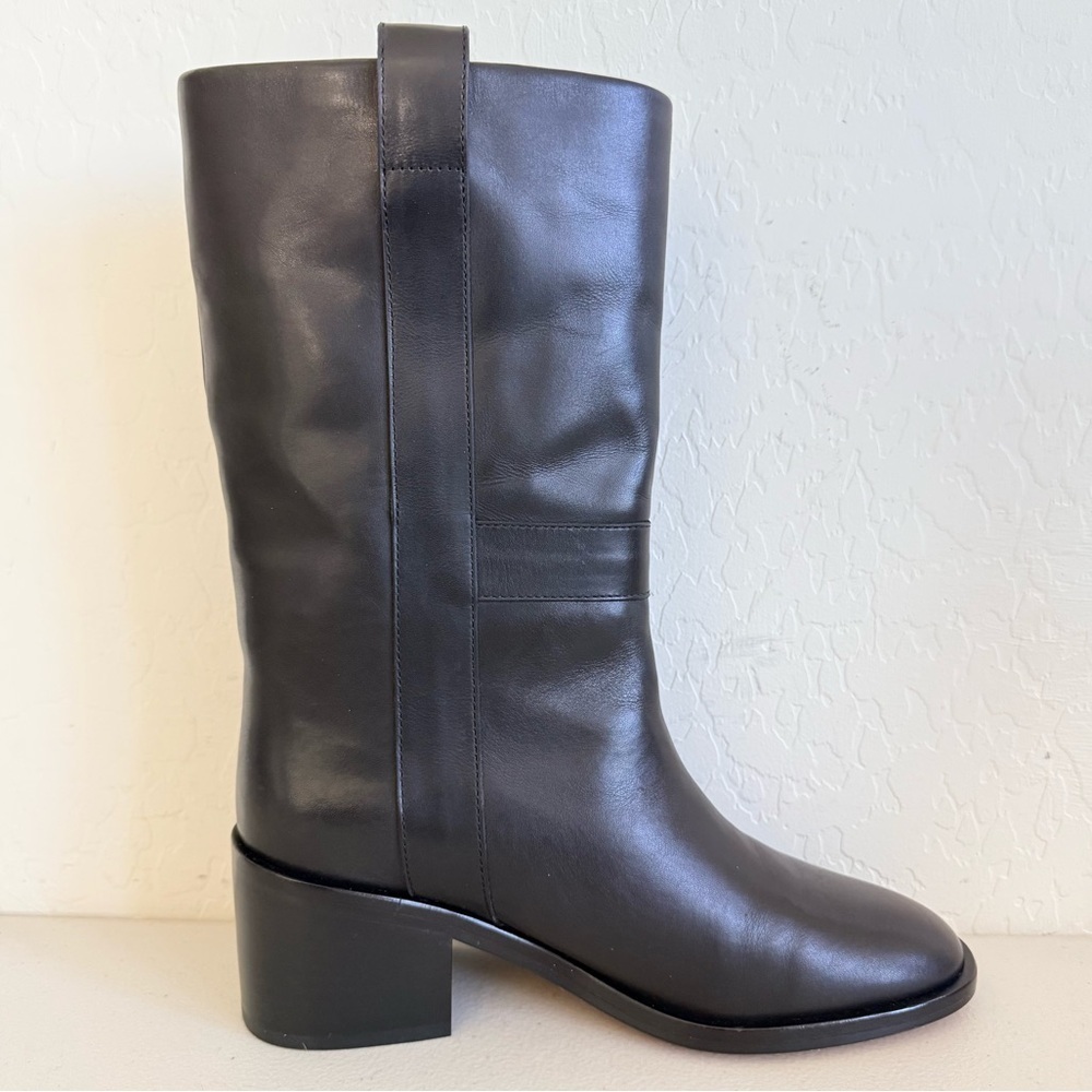 New Robert Clergerie Black Leather Block Heel Almond Toe Lida Boots Size EU 36.5 - Picture 3 of 7